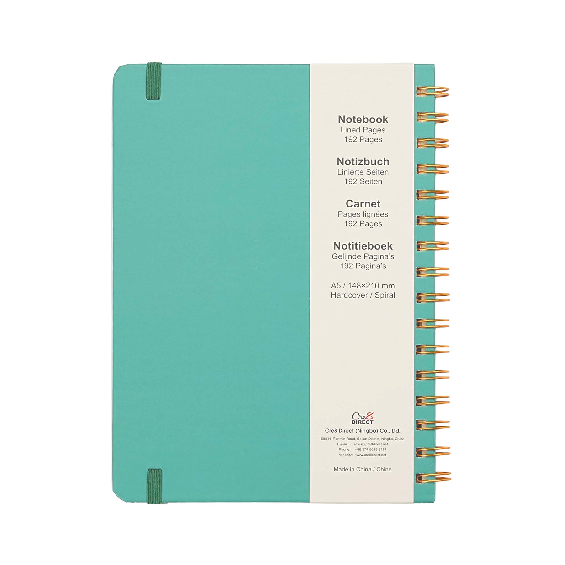 Jubiluu Carnet ligné A5 à spirales et couverture rigide - 96 feuilles (papier offset 100 g), avec élastique - Journal ligné crème classique pour écriture, école, bureau et cadeaux - Vert pin