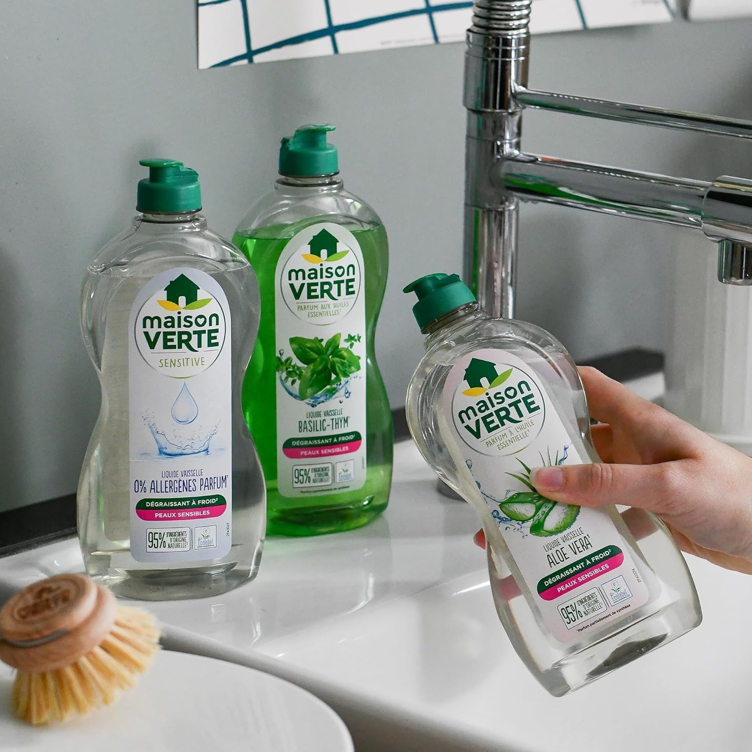Maison Verte Liquide Vaisselle, Aloe Vera & Huiles Essentielles Biologiques, Dégraissage à Froid, 500 ml