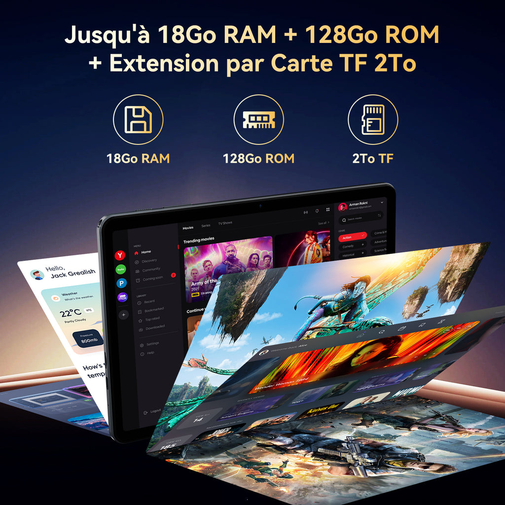 TABWEE T80 (6 Go+128 Go, ), 10 pouces, Android 15, 6000 mAh – Livré avec clavier/souris/stylet/coque/support/film verre – BT5.0, WiFi 5G, Gemini AI