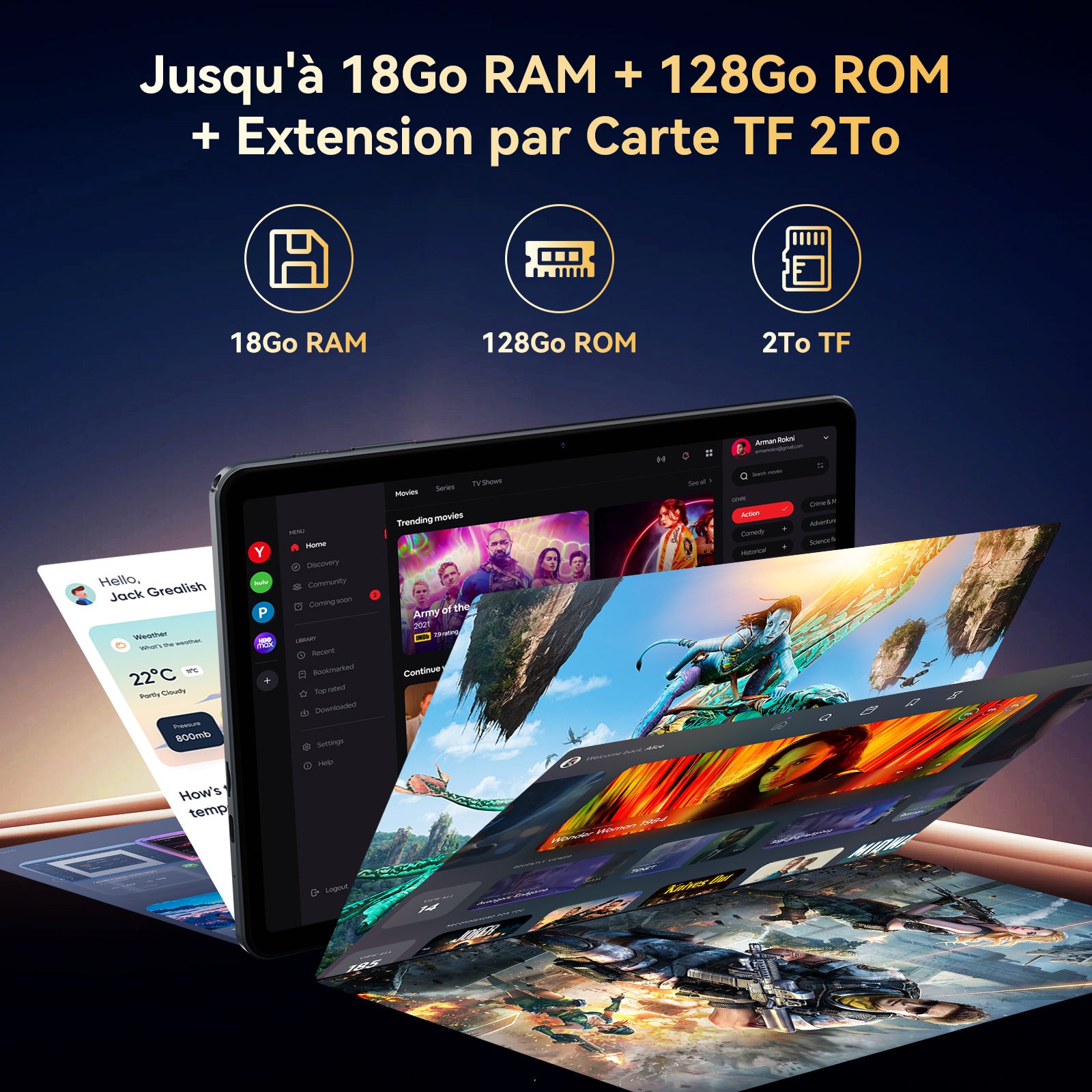 TABWEE T80 (6 Go+128 Go, ), 10 pouces, Android 15, 6000 mAh – Livré avec clavier/souris/stylet/coque/support/film verre – BT5.0, WiFi 5G, Gemini AI