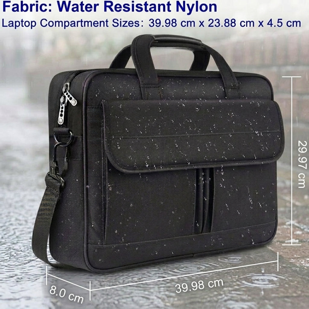 Grande sacoche pour ordinateur portable 15,6 po, Sacoche besace d'affaires imperméable haut de gamme pour homme à bandoulière pour voyage, enseignants, université et travail - Noir