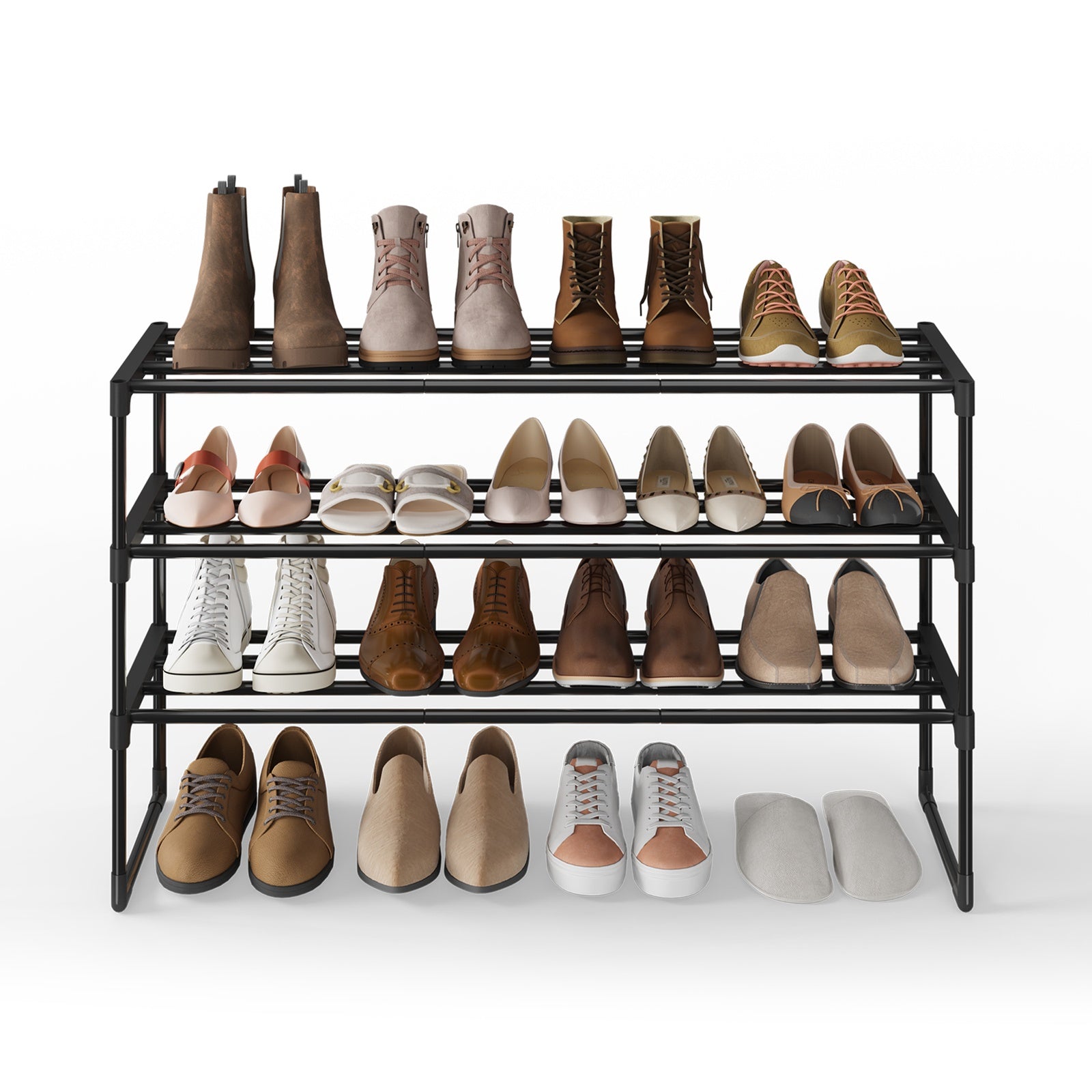JOYFURNOS Étagère à chaussures en métal 3 niveaux noire – Étroite et empilable, 30 x 92 x 55 cm, Contient 16-20 paires – Organisateur peu encombrant pour entrée, placard ou salon