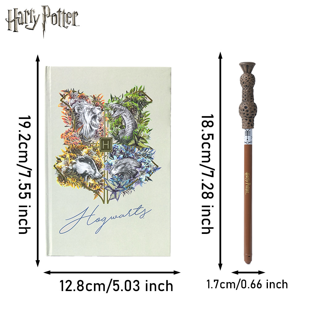 Warner Bros. Ensemble 2 pièces carnet Harry Potter Poudlard 4 maisons et stylo baguette d’Harry, papeterie Monde des sorciers sous licence officielle, collection thématique exclusive, cadeau