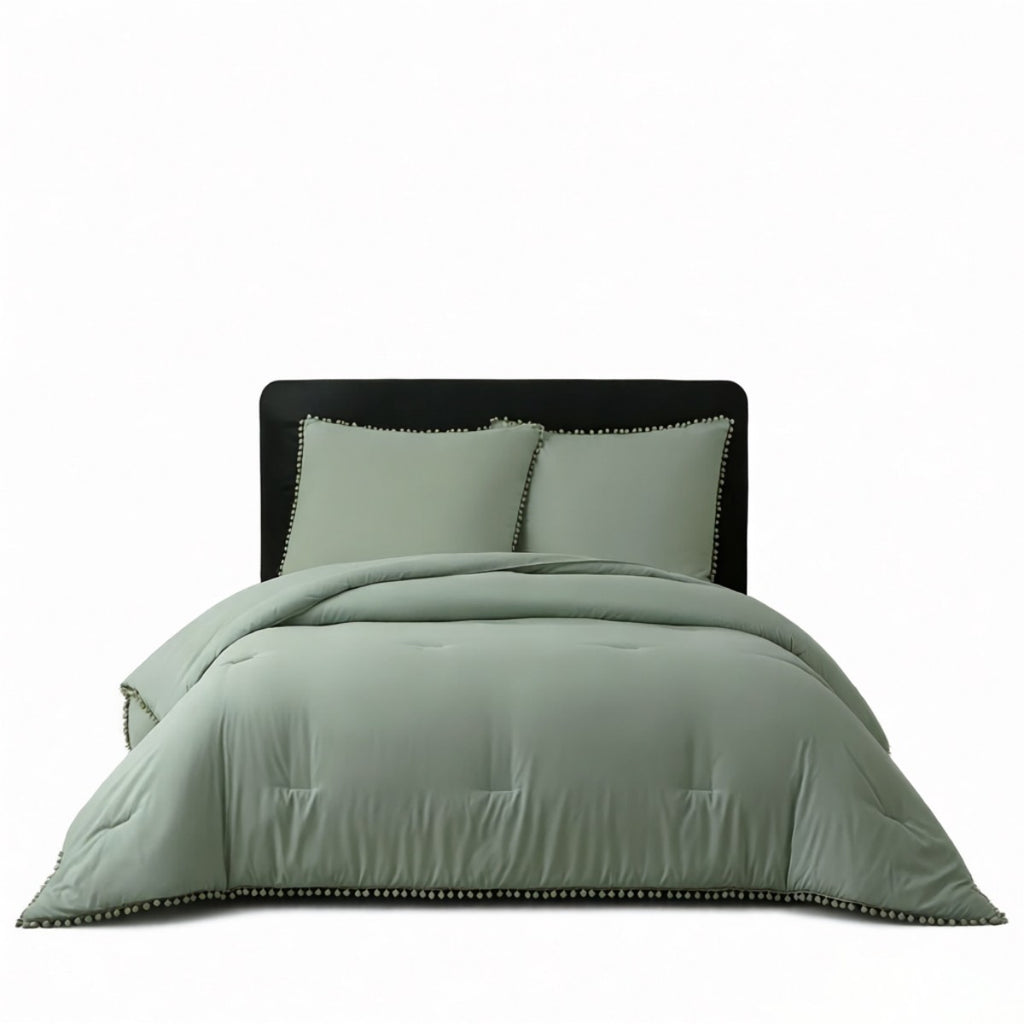 MEEALLHOME Parure de lit à pompons turquoise - 1 housse 155 x 220 cm et 2 taies 80 x 80 cm