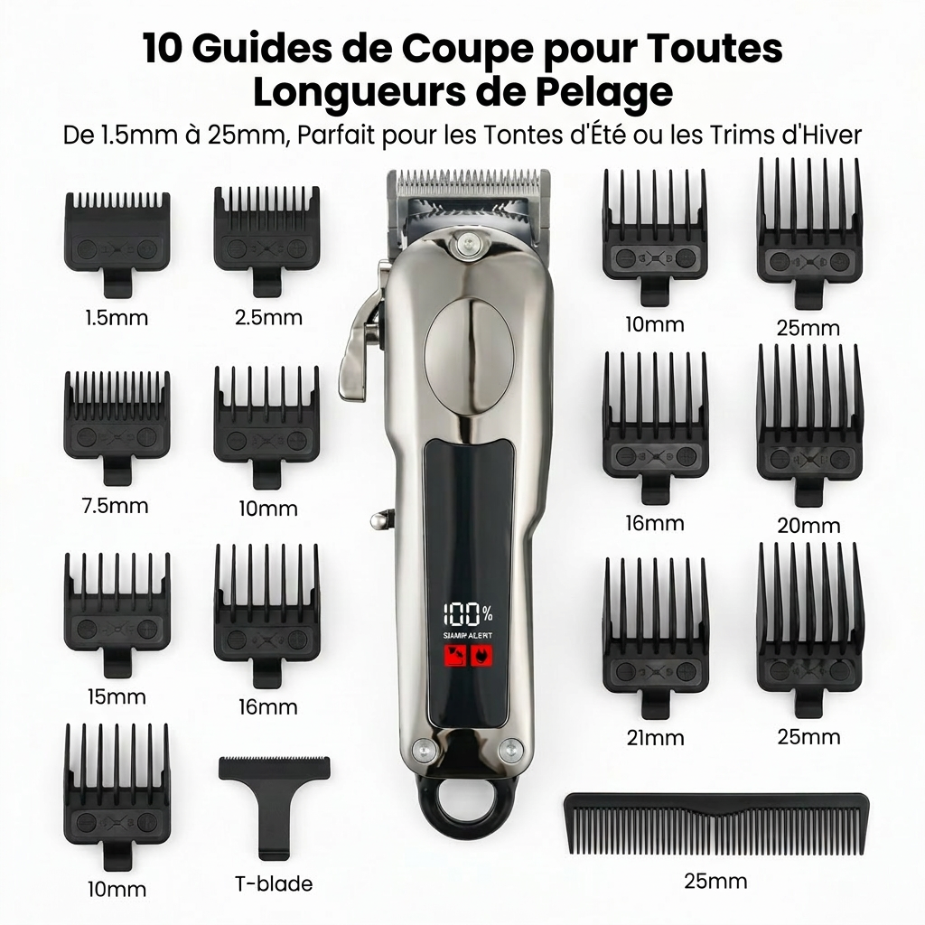 Blinkit tondeuse pour animaux conçue pour les poils épais et lourds / faible bruit avec 10 sabots, rechargeable