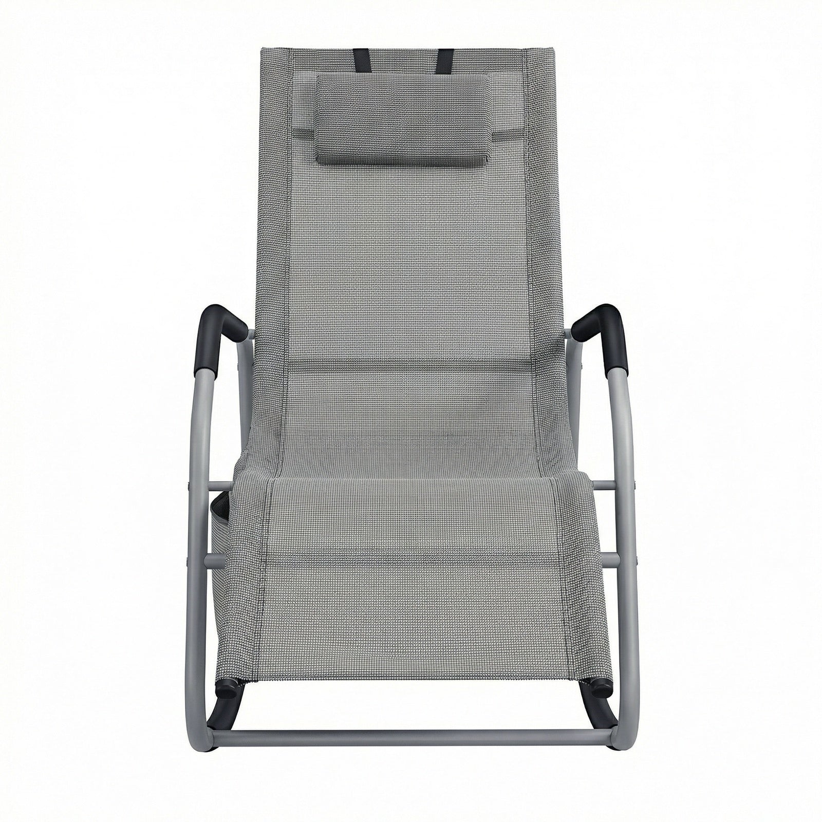 JOYFURNOS Chaise Relax de Jardin, Fauteuil à Bascule avec Poche, Cadre en Acier, Tissu Respirant, Gris Tourterelle