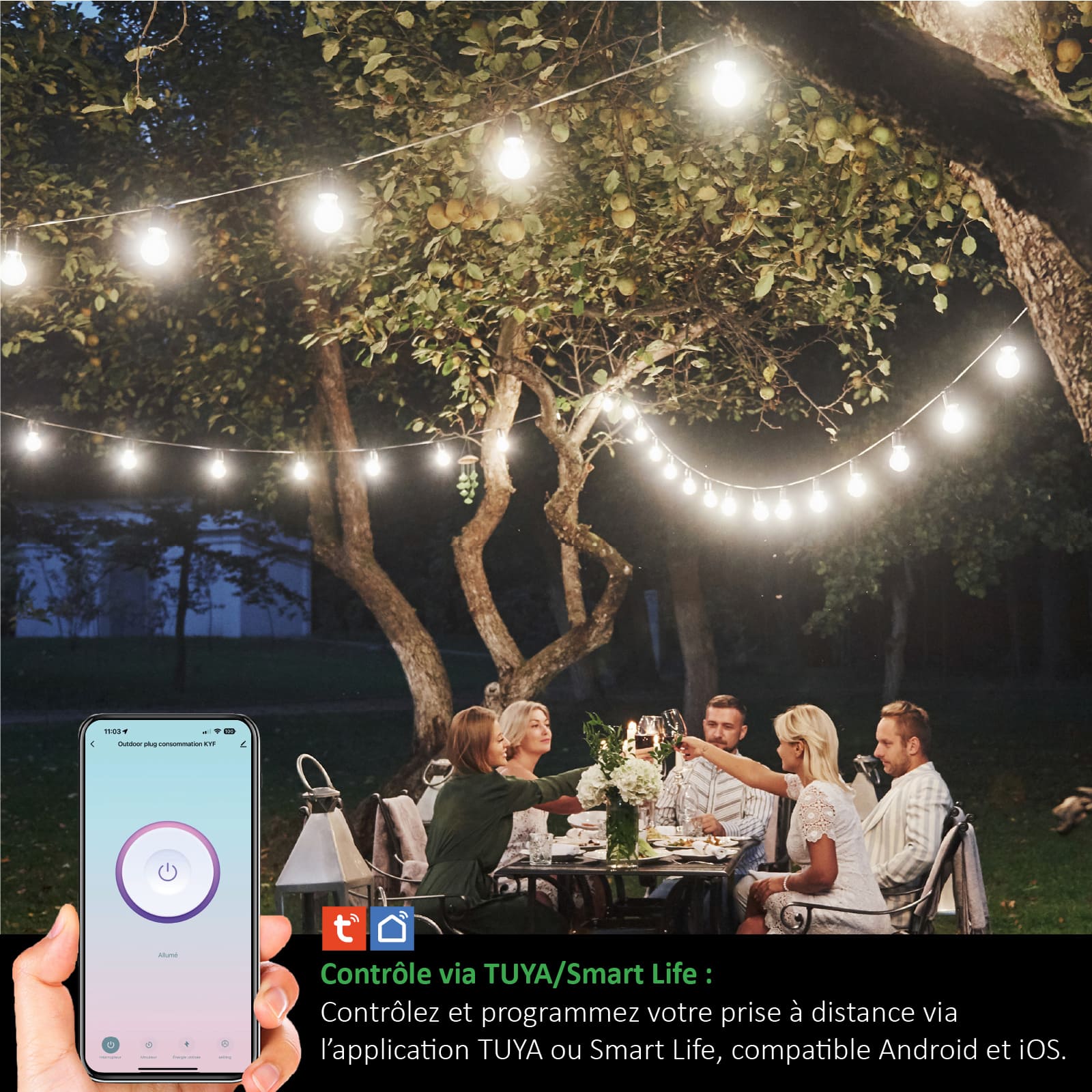 KYF Prise extérieure intelligente Wi-Fi avec mesure de consommation