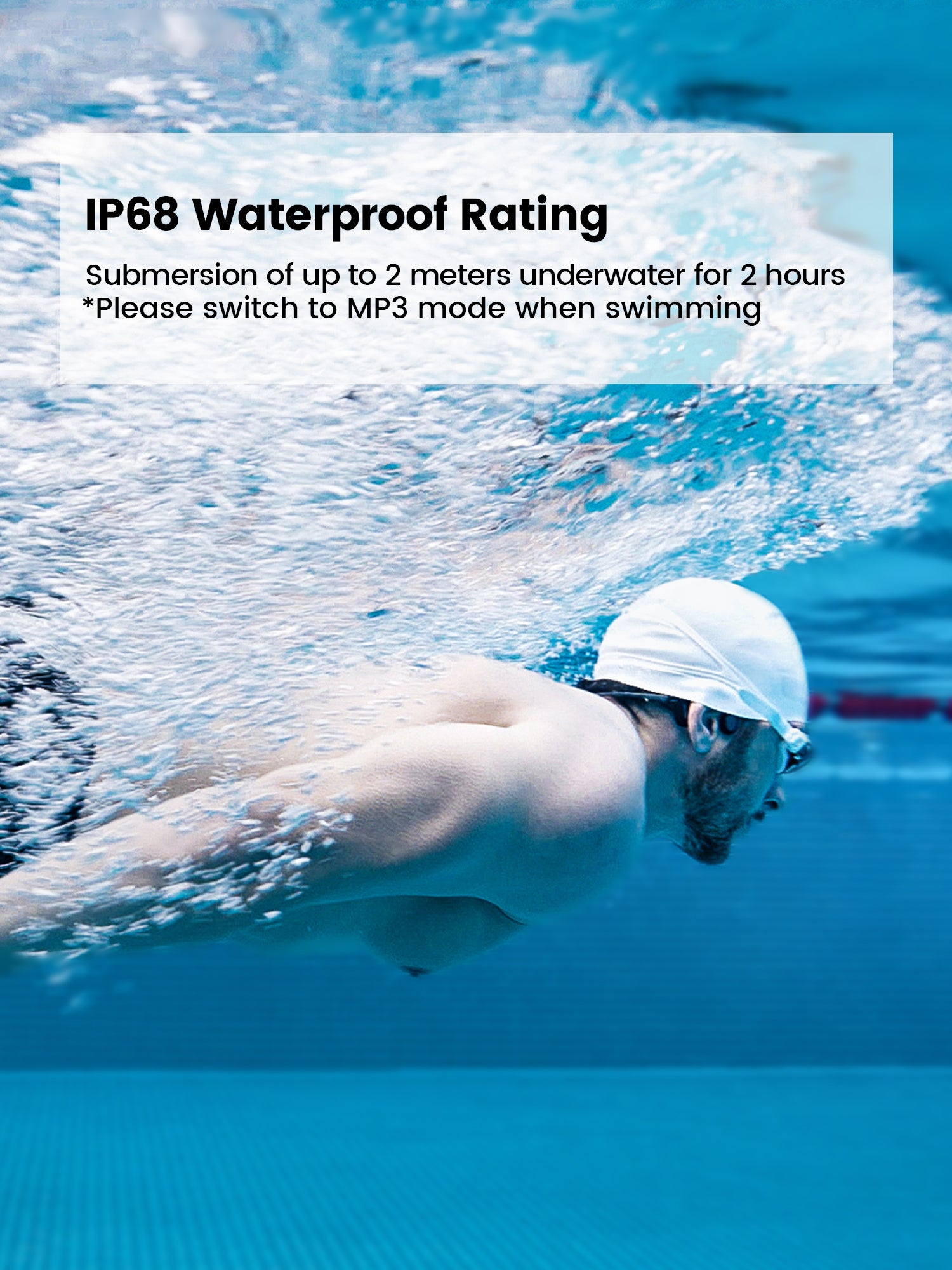 Mojawa Run Plus Casque à conduction osseuse, Étanche IP68, Oreille ouverte, Bluetooth sans fil sport avec stockage intégré 32 Go et lecteur MP3 pour course, natation