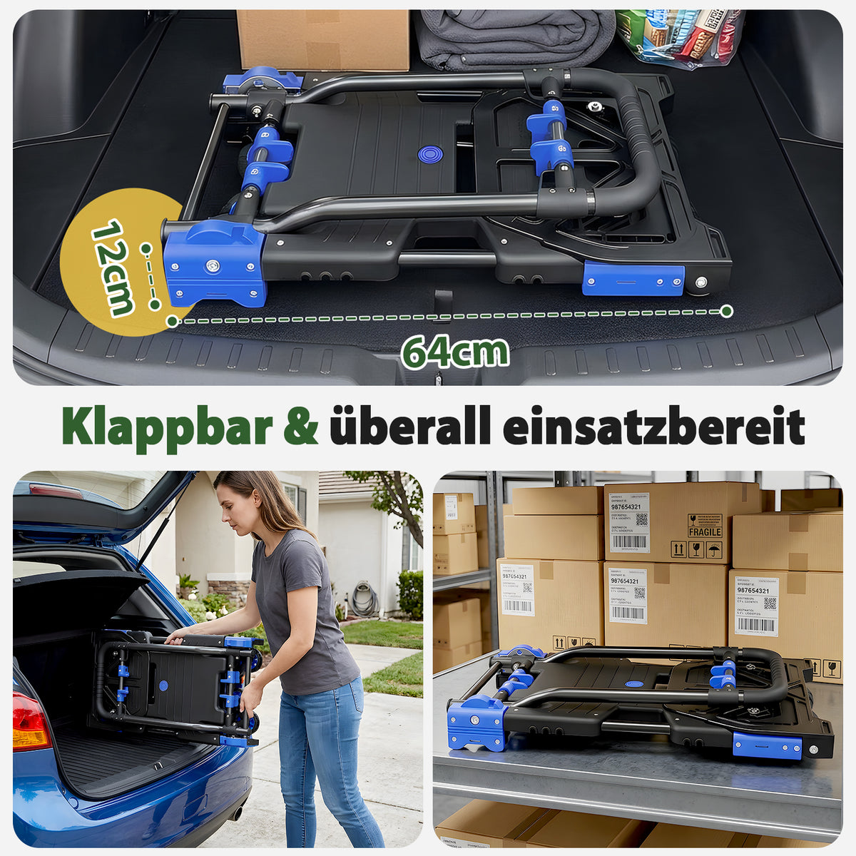 Sekey Diable pliable 2-en-1, Chariot de transport pliable en aluminium, Diable pliable et chariot plateforme, Charge maximale 150 kg