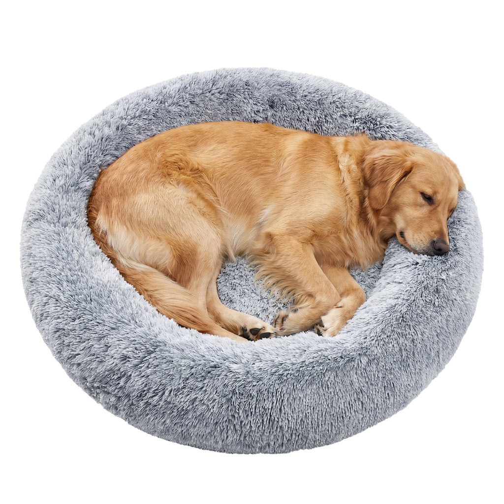 JOYFURNOS Lit donut apaisant moelleux pour chien avec housse amovible et lavable, Gris