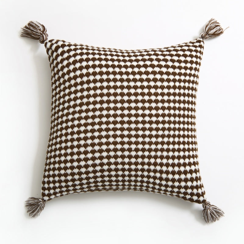 MEROPE, Housse de coussin en acrylique tricoté/gaufré, 50x50 cm, café/blanc, 1 pack