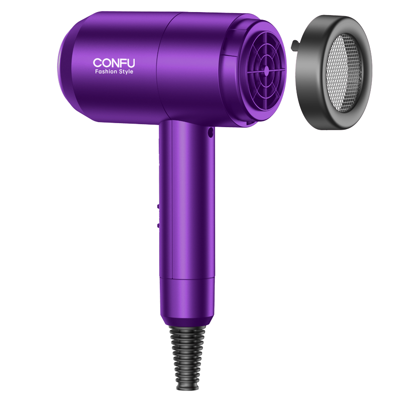 CONFU Sèche-cheveux à haute vitesse 3127 Violet, 2W RPM puissance 1800 W, Haute concentration d'ions négatifs, 2 embouts, Séchage rapide