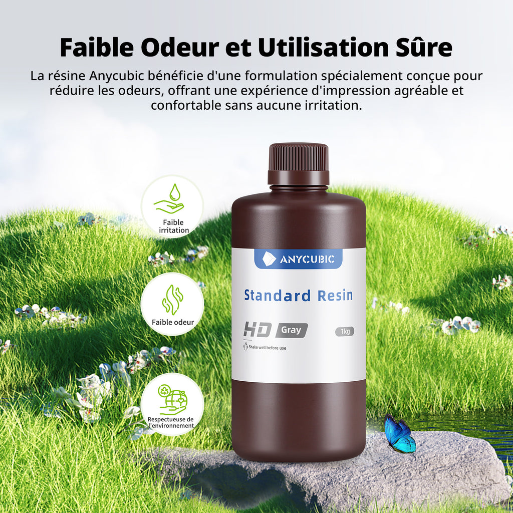 Résine Standard Anycubic 405nm UV à Durcissement Rapide pour Imprimantes 3D LCD/DLP/SLA(HD Gris, 1 kg)