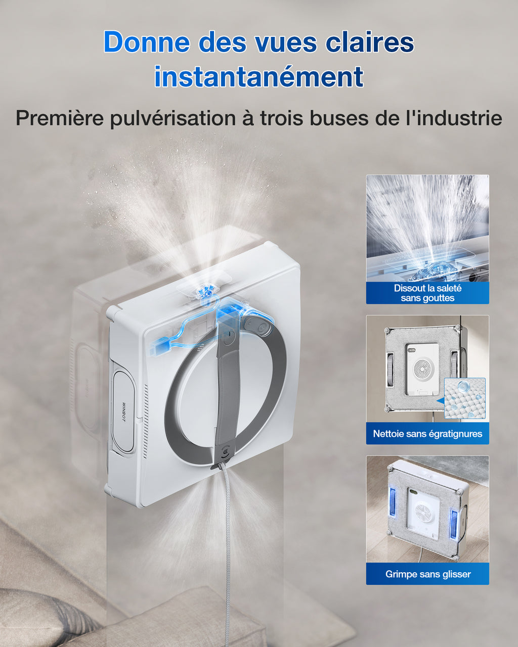 ECOVACS WINBOT W2 Pro Omni Robot lave-vitres avec station multifonction, se recharge pendant le fonctionnement, embout de nettoyage à triple buses, système de protection à 12 niveaux