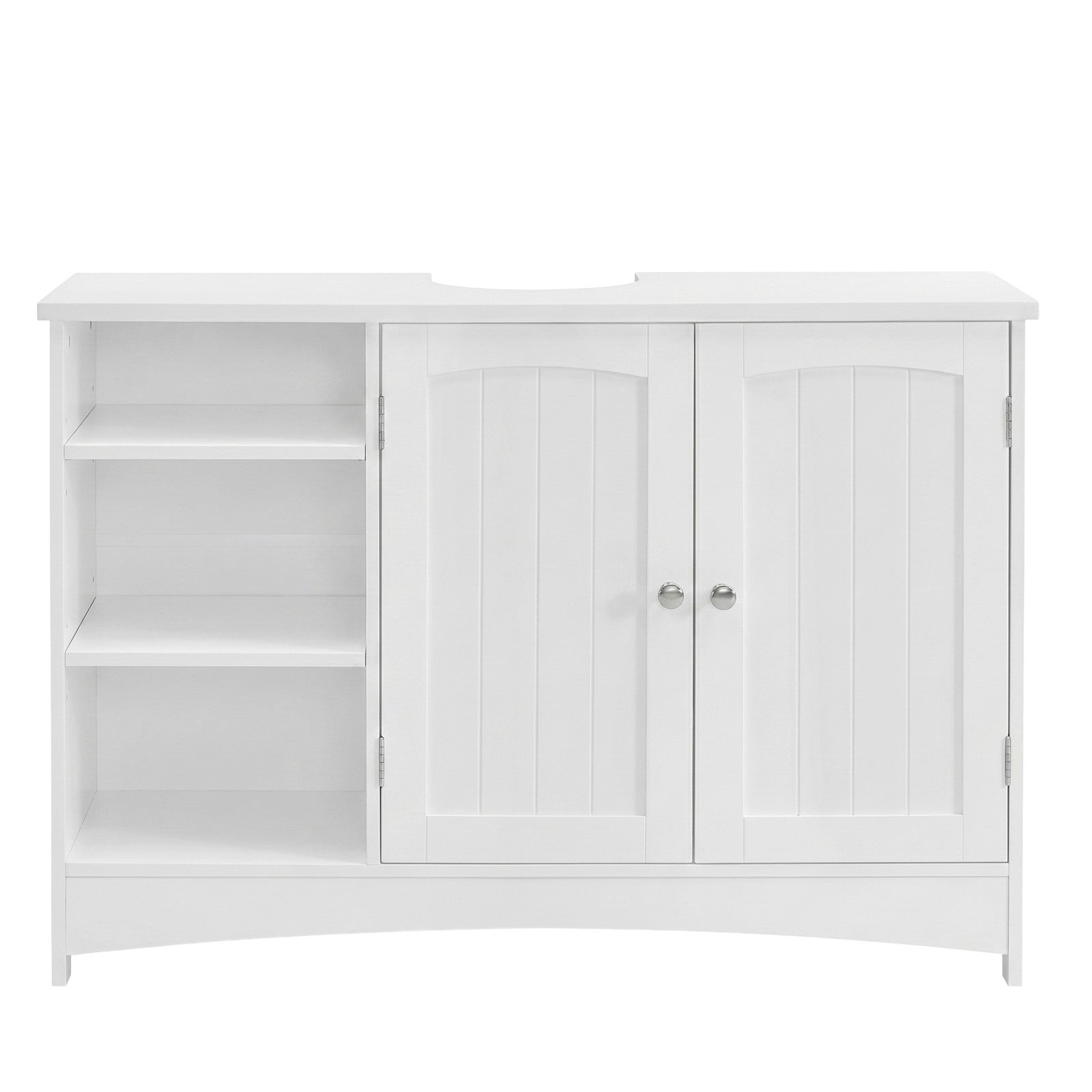 Ochama Meuble de salle de bain blanc réglable en hauteur, meuble sous-vasque extra long avec 2 portes, meuble de rangement pour salle de bain