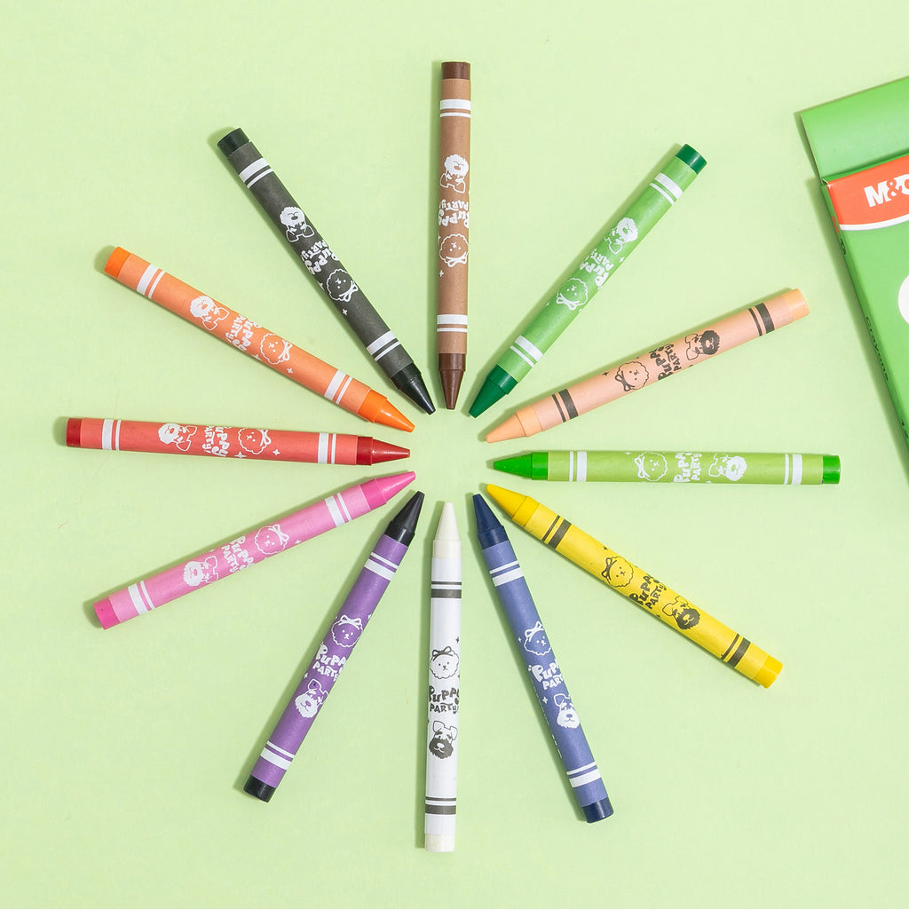 M&G Crayons de couleur Fête des chiots, 12 couleurs, ronds pré-taillés non toxiques pour enfants, fournitures pour classe de maternelle, cadeaux pour 3 ans et plus