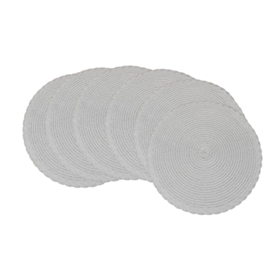 Lot de 6 Sets de table ronds tressés 38 cm, Anneau extérieur patchwork polyester à trois brins Blanc, Antidérapants, Pour maison, cuisine et table à manger, Parfaits pour fêtes