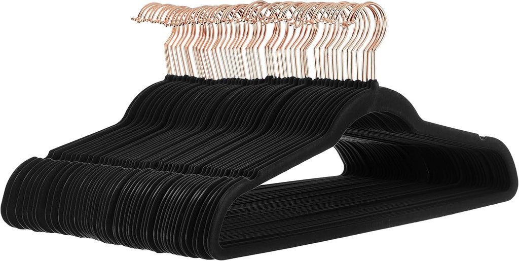ANQI Lot de 50 cintres en velours antidérapants - Noir/or rose