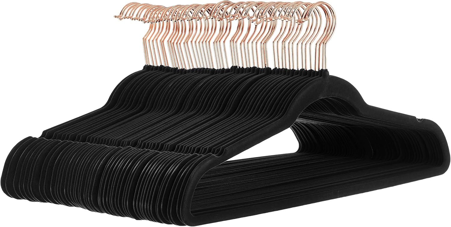 ANQI Lot de 50 cintres en velours antidérapants - Noir/or rose