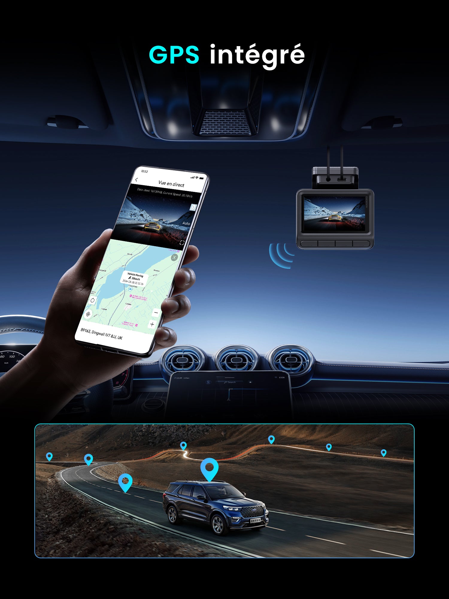 Caméra embarquée DDPAI Z50 Pro avant et arrière 4K+1080P, caméra de voiture, Wi-Fi 6 5G et GPS intégrés, écran 3", vision nocturne super, prise en charge ADAS