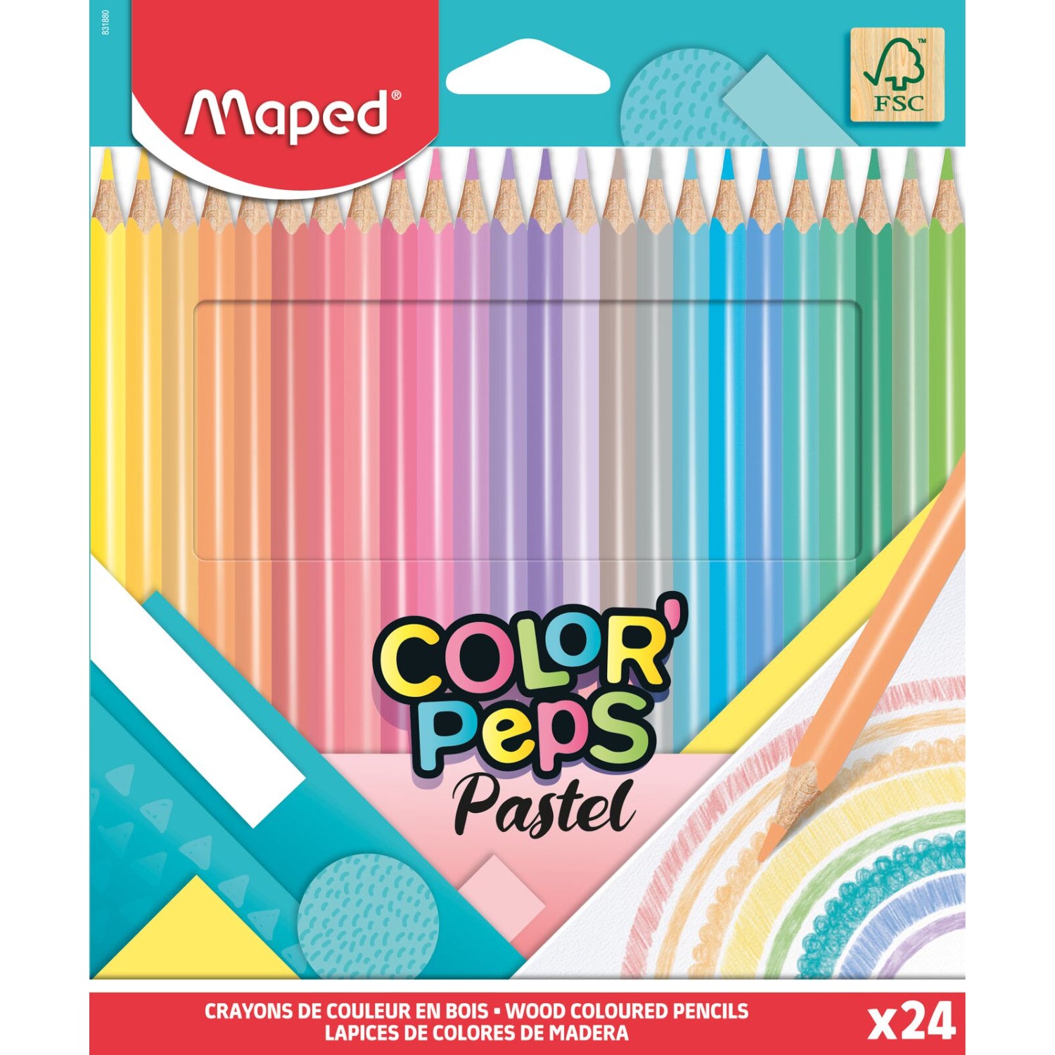 Maped Color'Peps Crayons de Couleur Pastel Bois FSC 24 Couleurs
