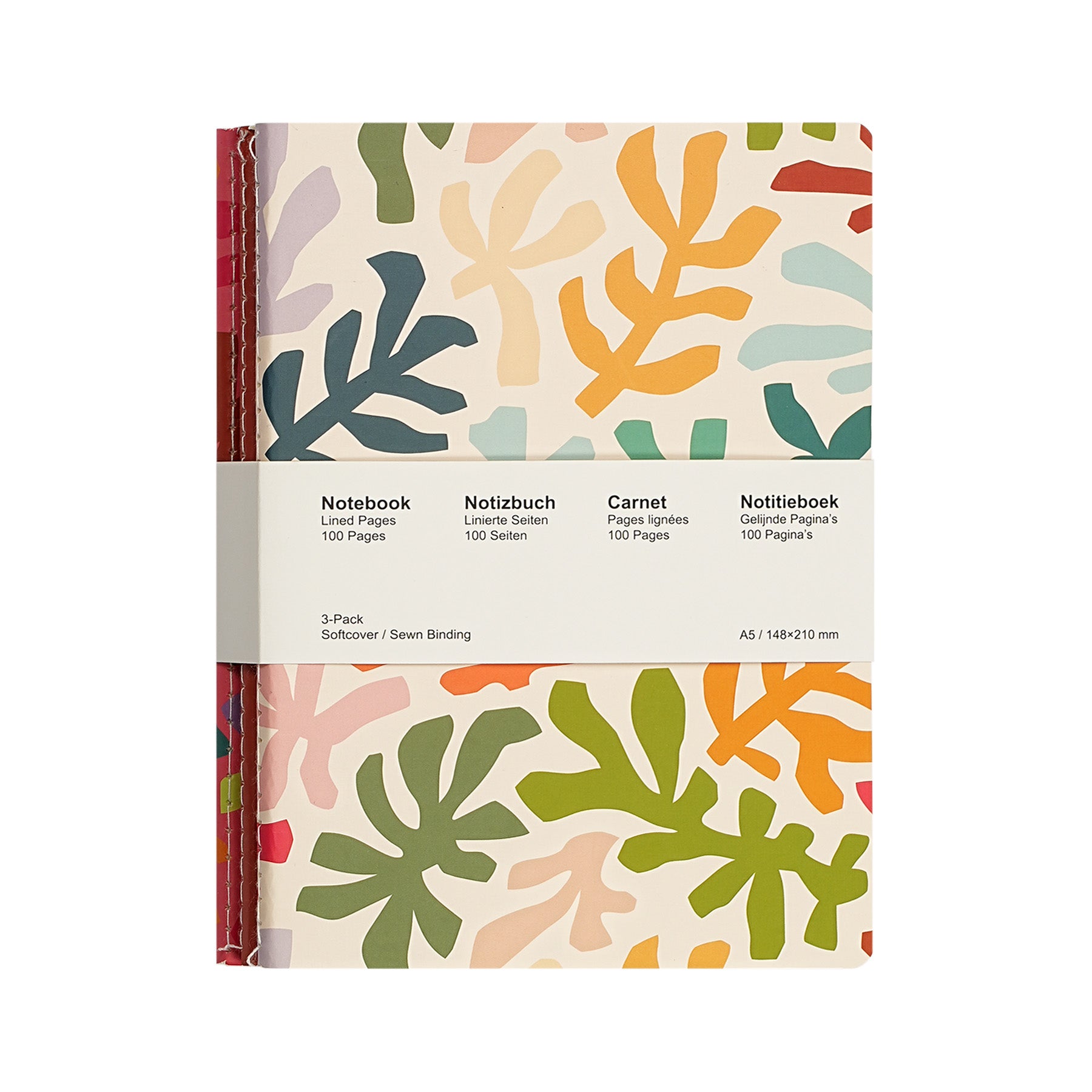 Jubiluu Lot de 3 carnets cousus A5 à couverture souple - 50 feuilles (papier offset 80 g) - Journal ligné couleur crème classique pour école, bureau