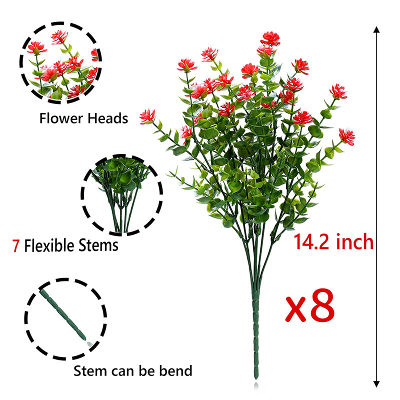 8 Pièces 13,8 in / 35 cm Fleurs Artificielles Ne Fanent Pas Buis Faux Plantes en Plastique pour Jardin Terrasse Porche Fenêtre Boîte de Fenêtre Maison Mariage Décoration Maison de Campagne (Rouge)