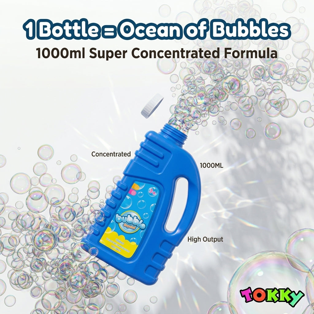 1000 ml Liquide à Bulles Concentré Recharge Universelle - Solution à Bulles Haute Capacité et Rendement Non Toxique Parfaite pour Pistolets à Bulles, Baguettes à Bulles Géantes