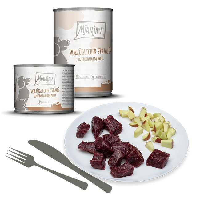 [Peut être servi frais pour l'été] MjAMjAM Nourriture humide pour chien autruche pomme - 400 g x 6