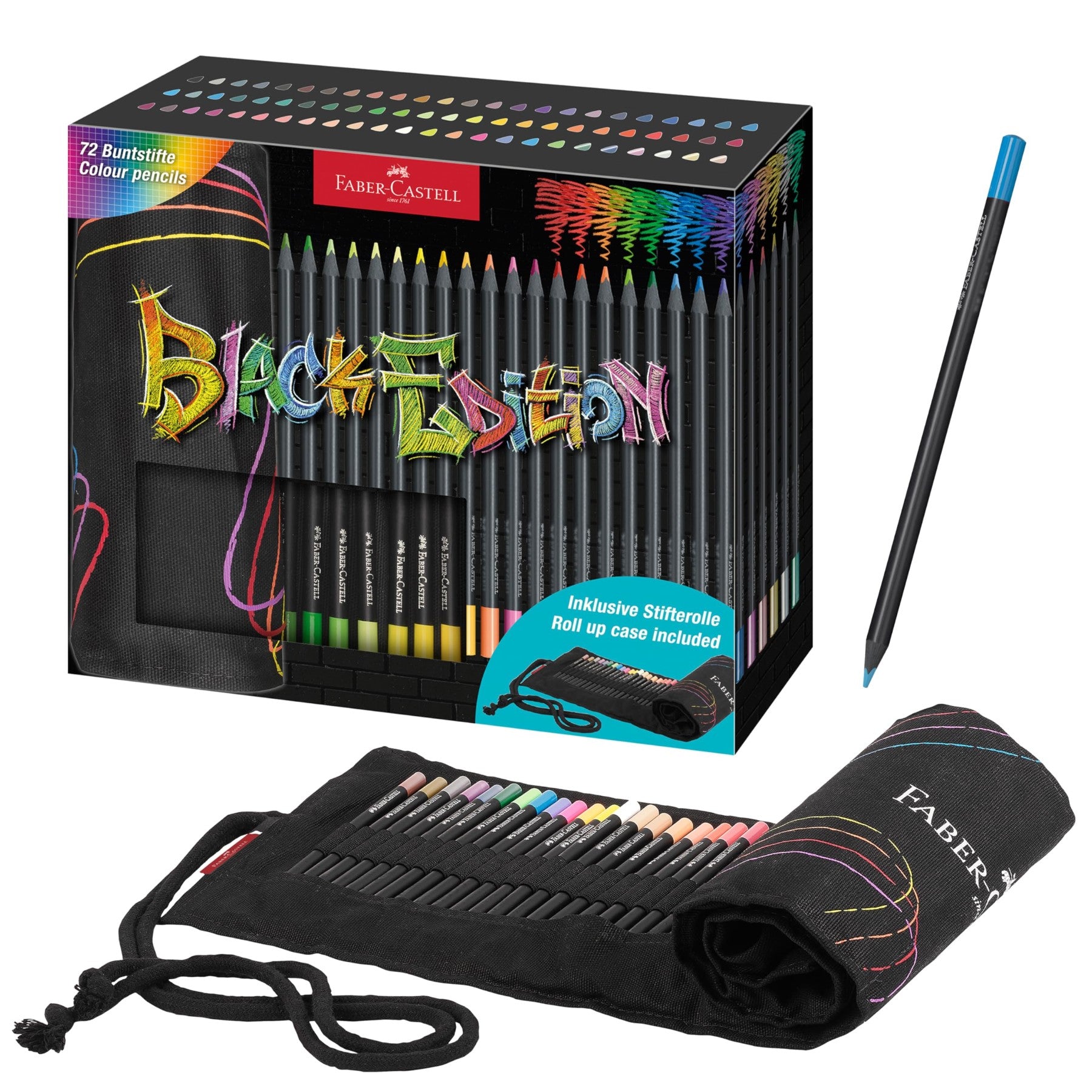 Faber-Castell Black Edition Set de Crayons de Couleur 72 avec Trousse