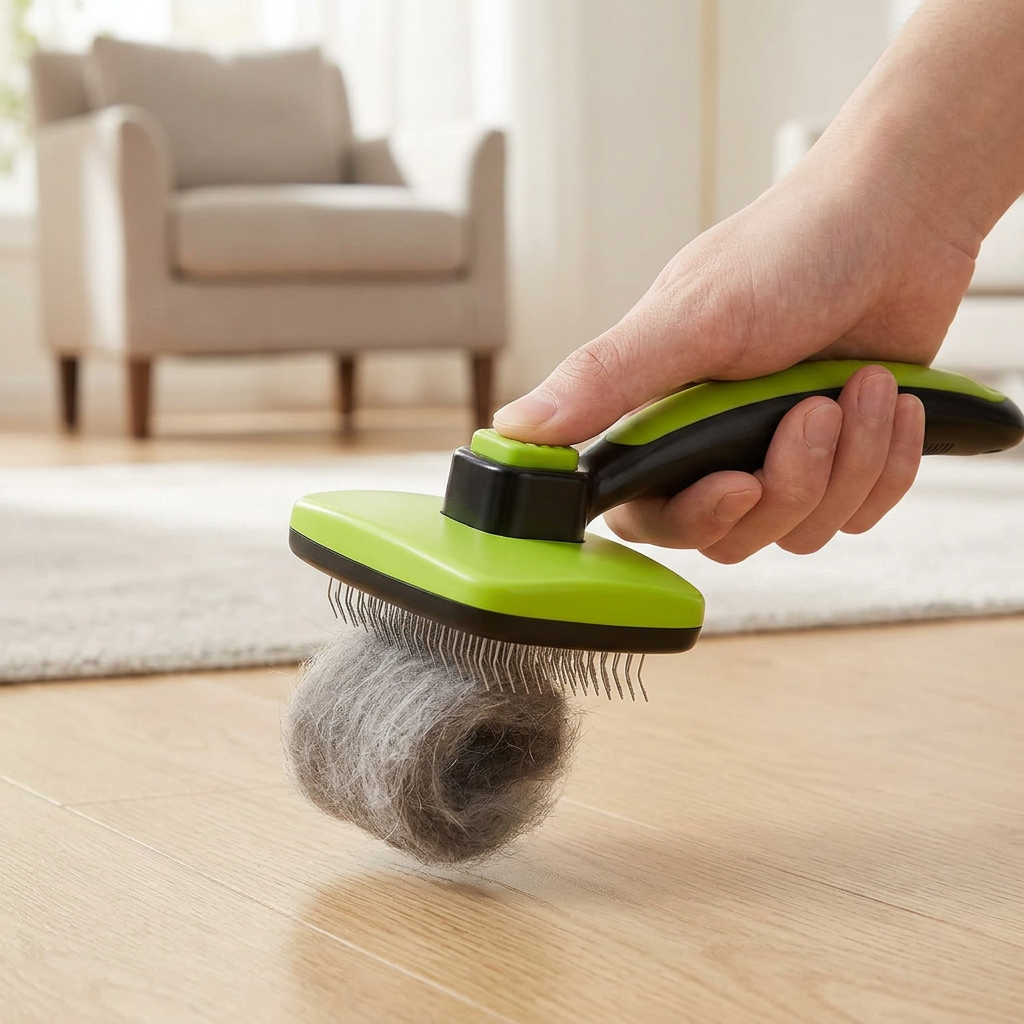 Pecute Peigne rétractable basique pour animaux de compagnie (Petit, avec perles adhésives) | Couleur : Vert + Noir