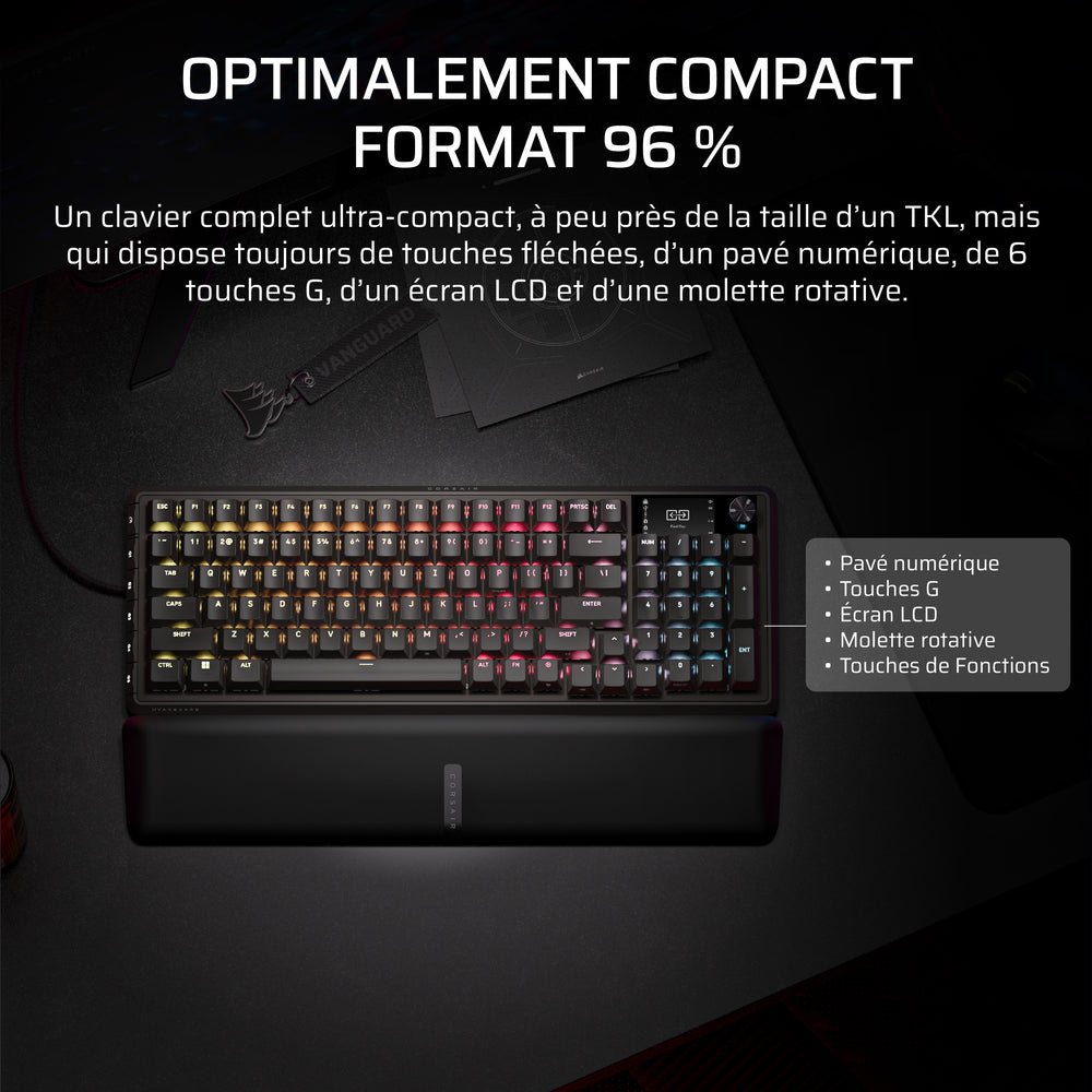 Corsair VANGUARD PRO 96 Clavier Gaming Magnétique Filaire RGB 96% - AZERTY - Noir