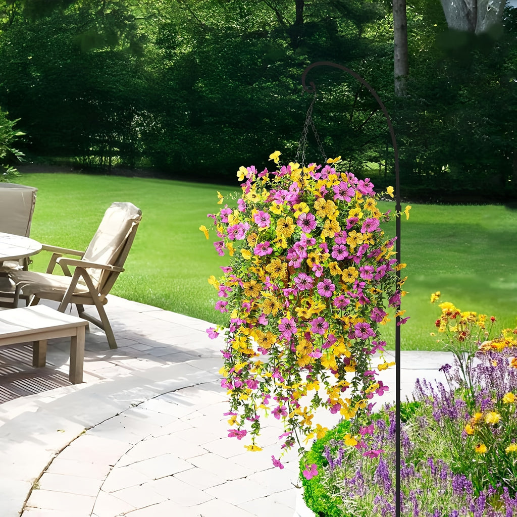 Yuejia 4 pièces 29,5 po/75 cm Fleurs et plantes artificielles suspendues pour décoration extérieure, Faux chrysanthèmes et violettes avec eucalyptus
