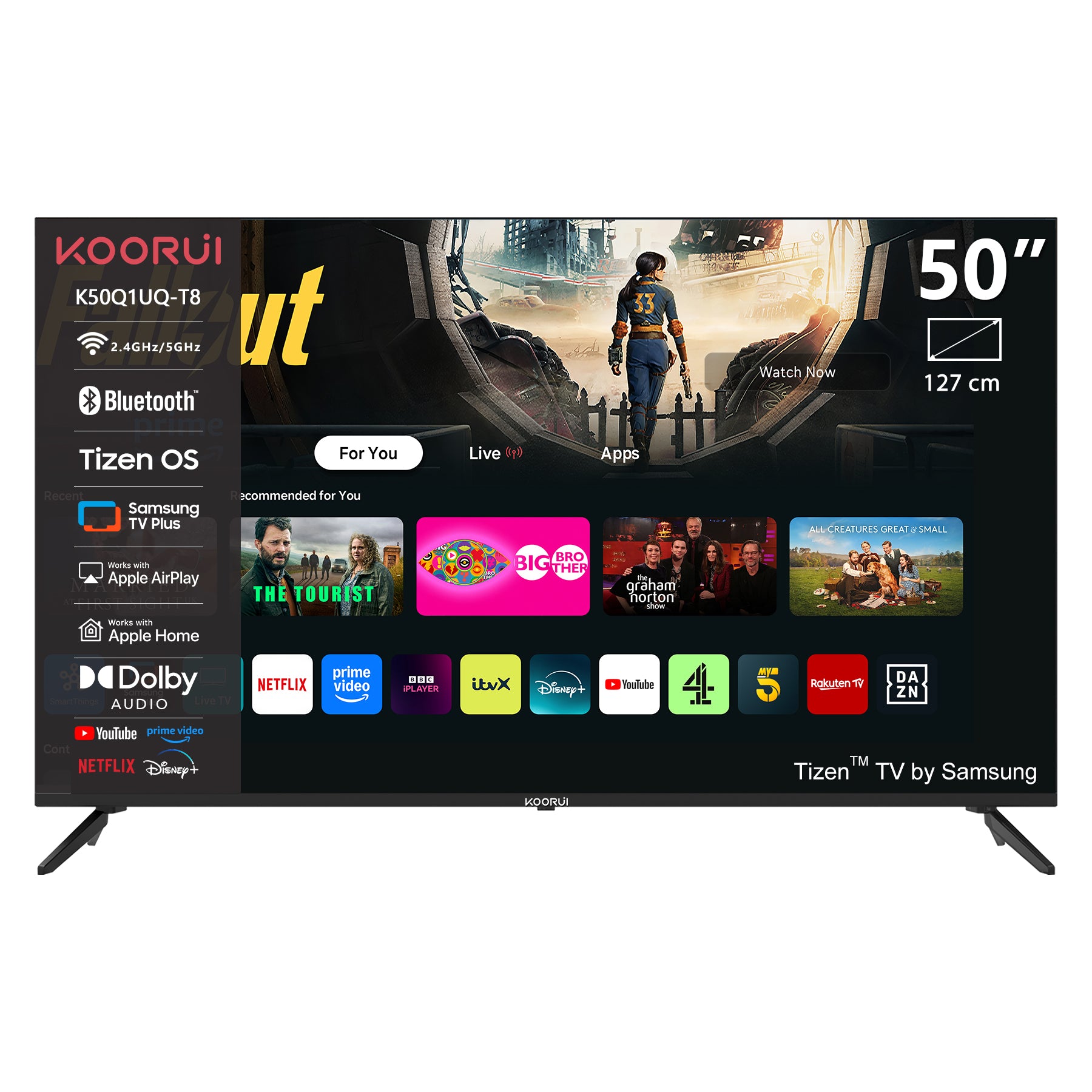 KOORUIK 50Q1UQ-T8, 50 pouces, 4K QLED, TIZEN TV, K50Q1UQ-T8, Son dynamique avec Dolby Audio, Finition métallique haut de gamme