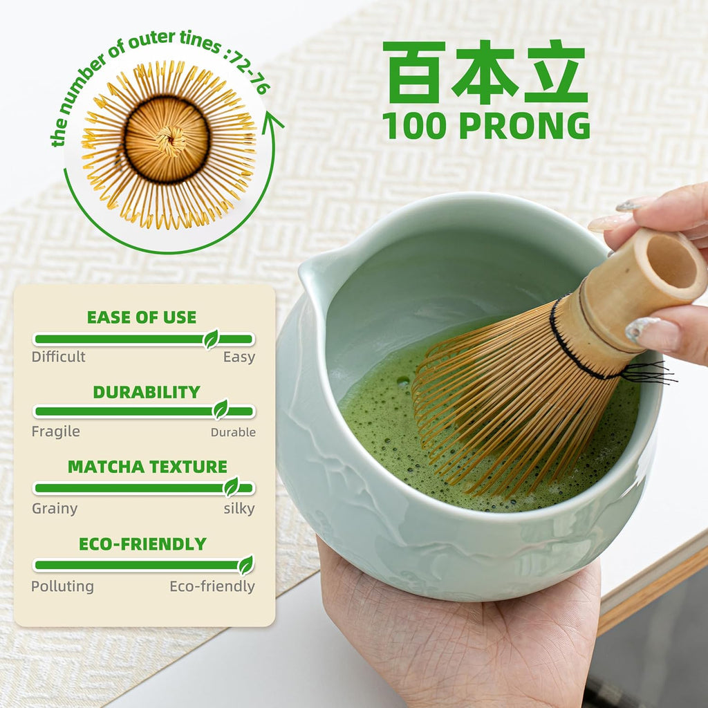 TEANAGOO Set de cérémonie du matcha en céramique 7 pièces avec fouet, bol, cuillère doseuse et tamis pour préparation de latté, cadeau pour amateurs de matcha
