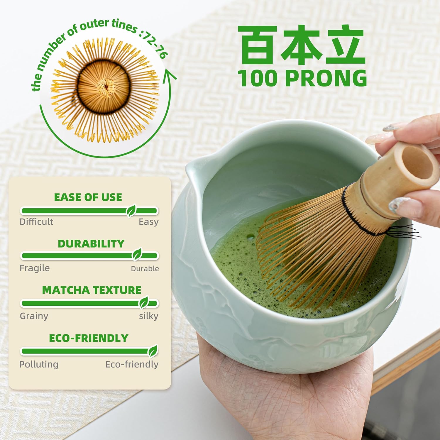 TEANAGOO Set de cérémonie du matcha en céramique 7 pièces avec fouet, bol, cuillère doseuse et tamis pour préparation de latté, cadeau pour amateurs de matcha