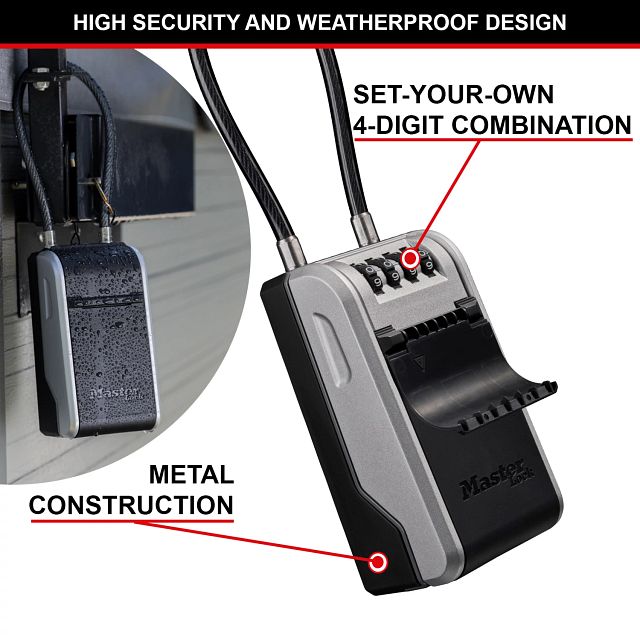 Master Lock 5482EURD Boîte à clés avec un nouveau design innovant, anse en câble flexible, grande capacité, haute sécurité