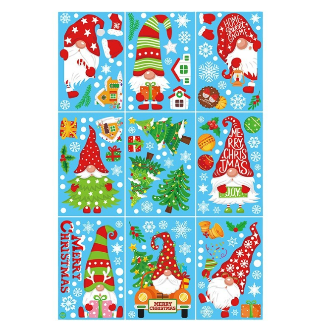Ju7cer Autocollants de fenêtre de Noël pour enfants, décorations de fenêtre de Noël autoadhésives, motifs de lutins, 9 autocollants de fenêtre de Noël, autocollants de fenêtre d'hiver, décorations
