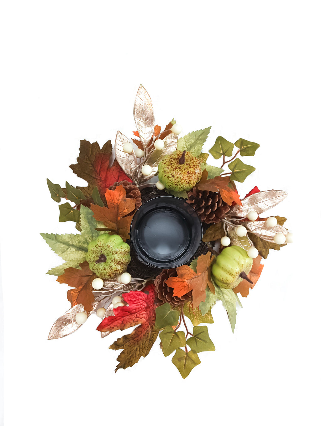 Daisy Darcy Bougeoir citrouille d'automne 35 cm coupe en verre matière naturelle : pomme de pin
