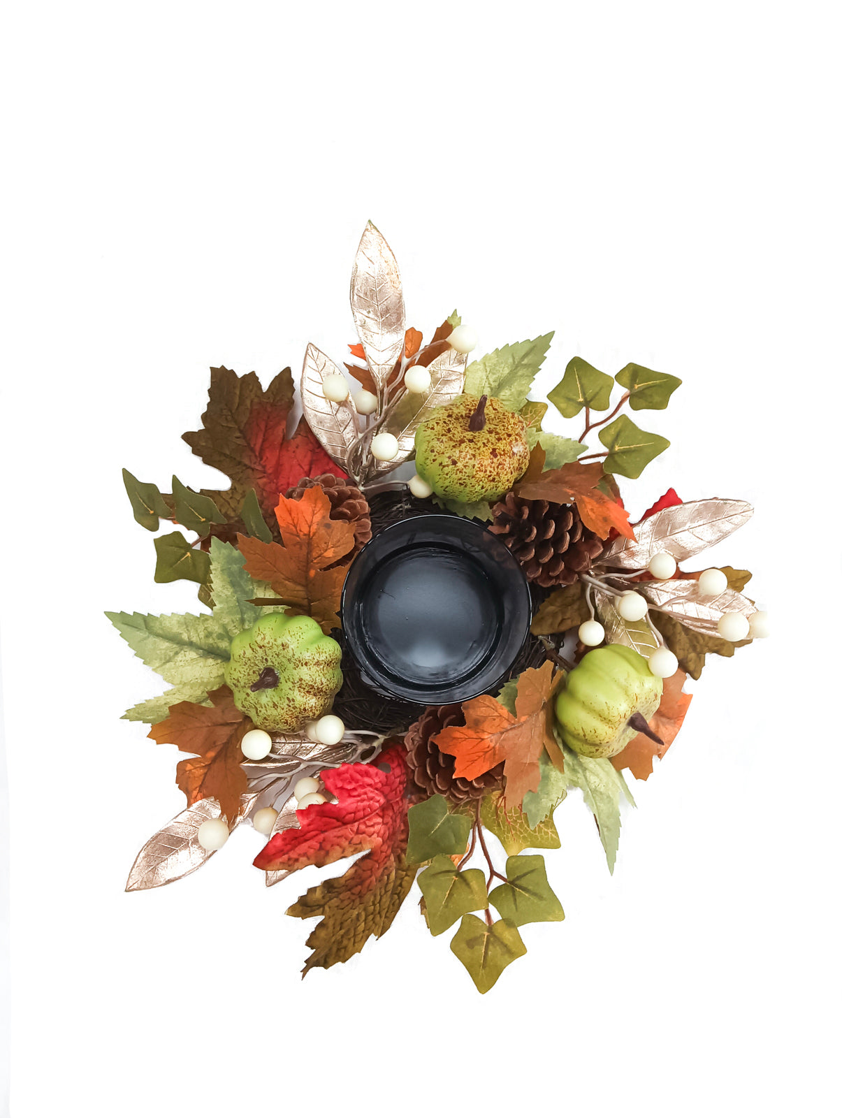 Daisy Darcy Bougeoir citrouille d'automne 35 cm coupe en verre matière naturelle : pomme de pin