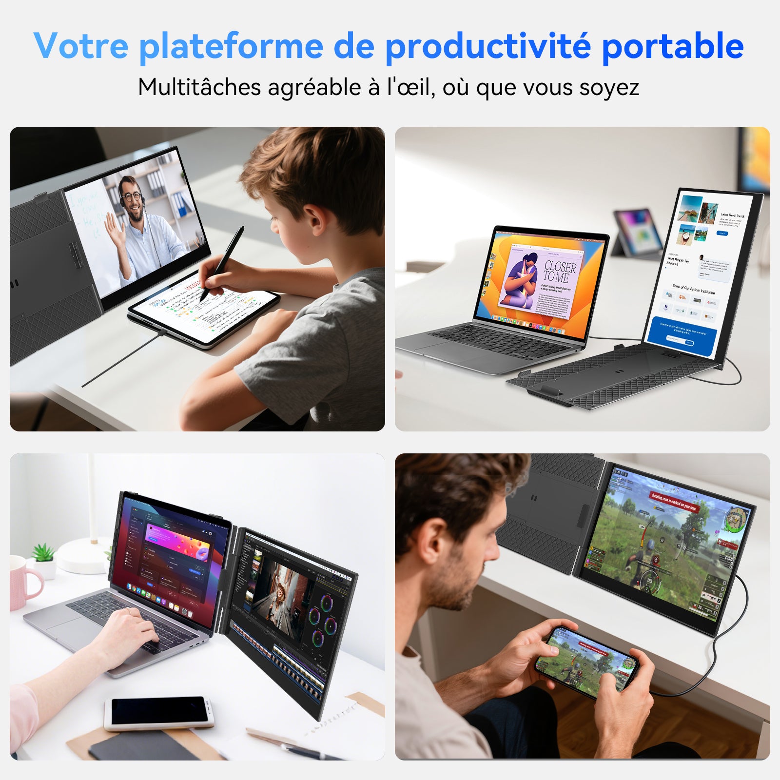 Blackview SCM6 Écran moniteur pour ordinateur portable 13"-17", 600 g, 4,5 mm, FHD IPS 14" avec protection des yeux, support intégré, Plug & Play pour Mac/Windows/Android