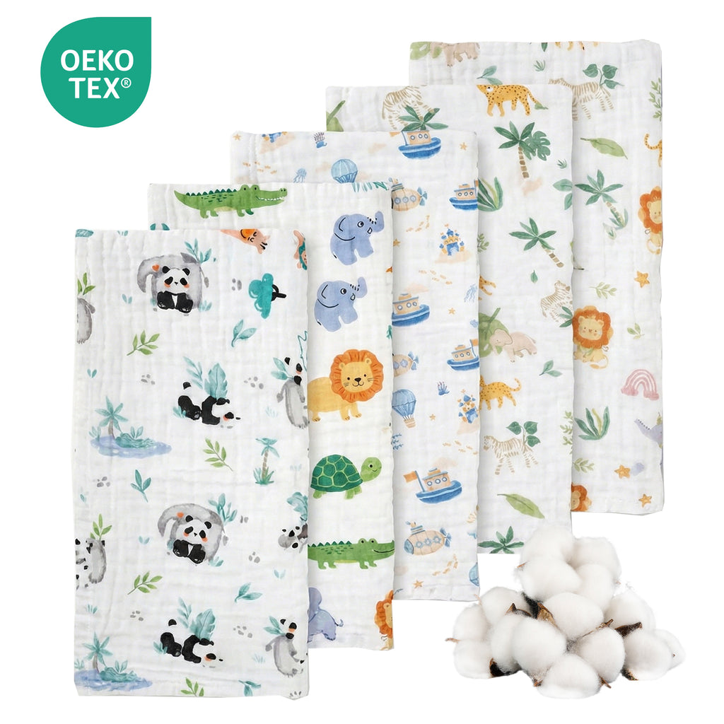 LeBonsoir Langes en mousseline pour bébé, lot de 5 lange-carrés anti-coliques, 100 % coton, 6 épaisseurs, absorbants, doux et respirants, 50 x 25 cm, indispensables pour bébé dès la naissance, colorés