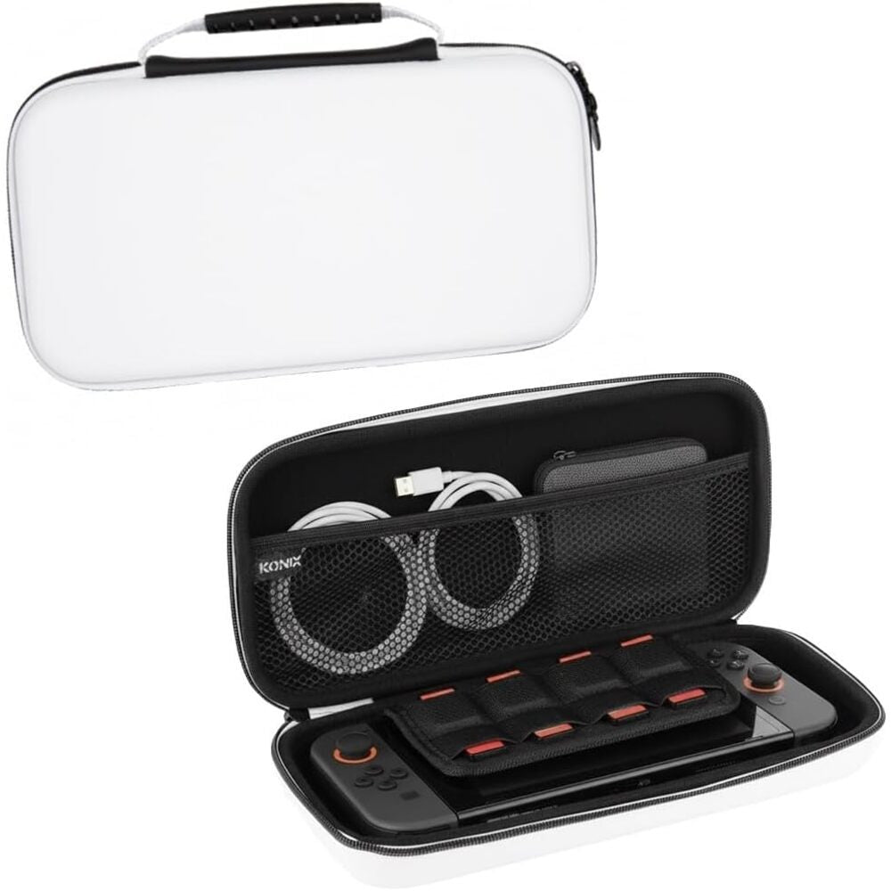 Konix Housse de protection et transport Carry Bag console Nintendo Switch 2 - Filet rangement accessoires - 8 compartiments jeux - Blanc