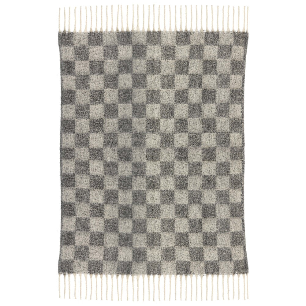 VIVARAISE Plaid recyclé Isabel damier ardoise - 130 x 160 cm