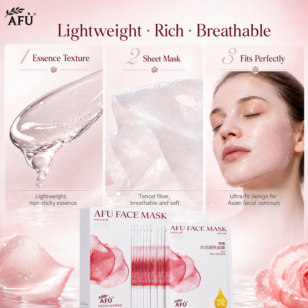 AFU Coffret Cadeau Masque en Tissu à l'Huile Essentielle Hydratant à la Rose