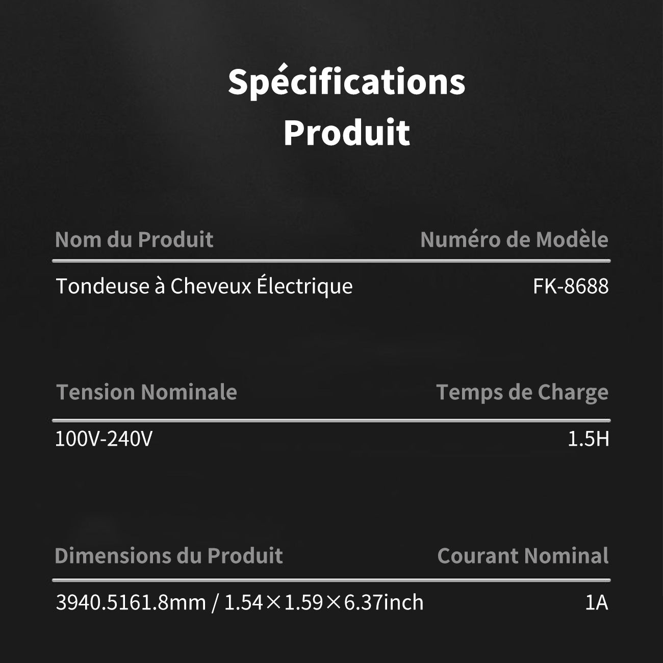 Sparoma Tondeur de cheveux électrique pour hommes fk-8688 -- tondeur sans fil pour cheveux, poils de nez, poils d’oreille, poils du corps, tempes, peigne guide 3-12 mm, écran LED