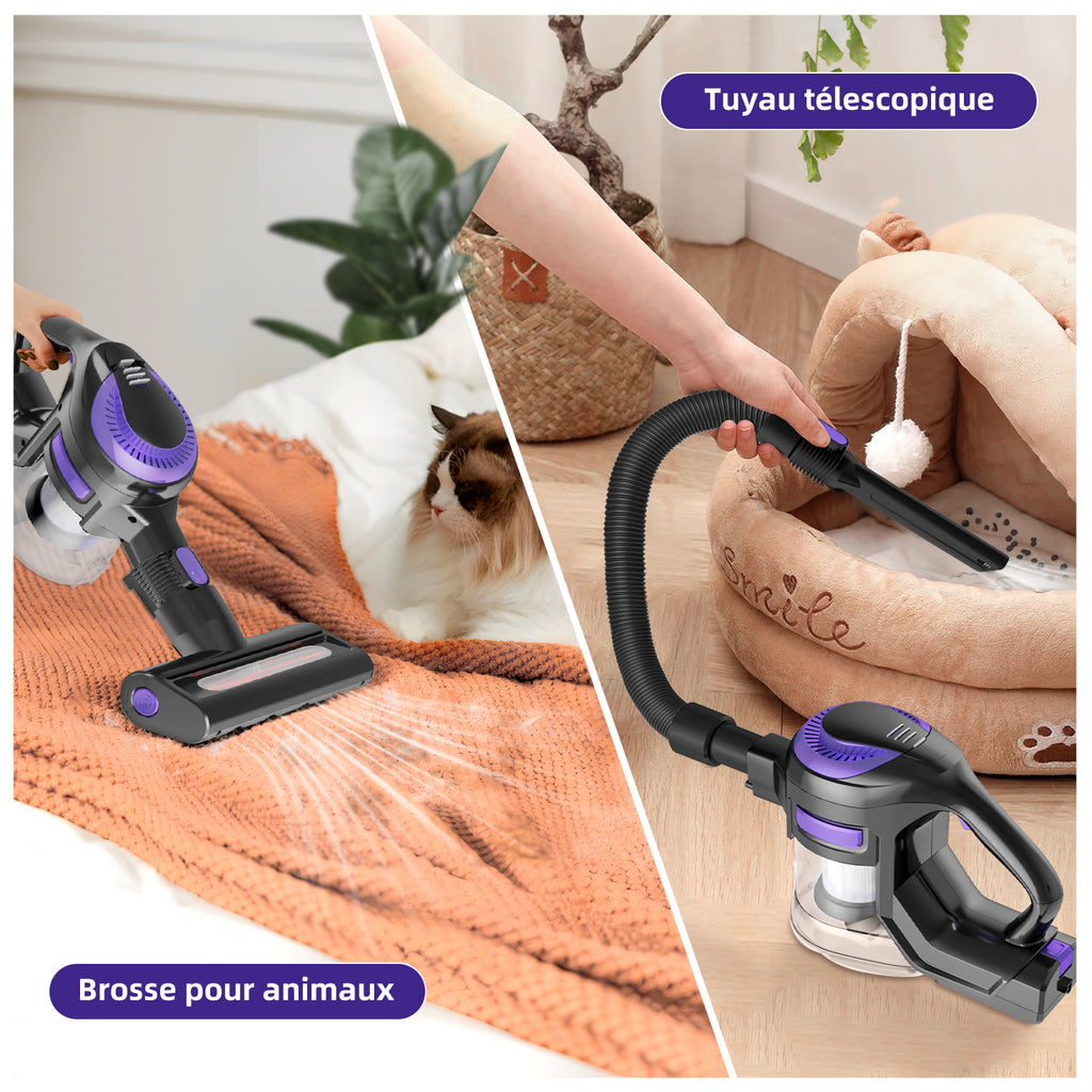 Aspirateur sans fil Daynee, aspirateur sans fil 55 kPa, aspirateur sans fil avec tuyau et brosse pour animaux, HEPA*4 pour poils d'animaux, tapis et sols durs