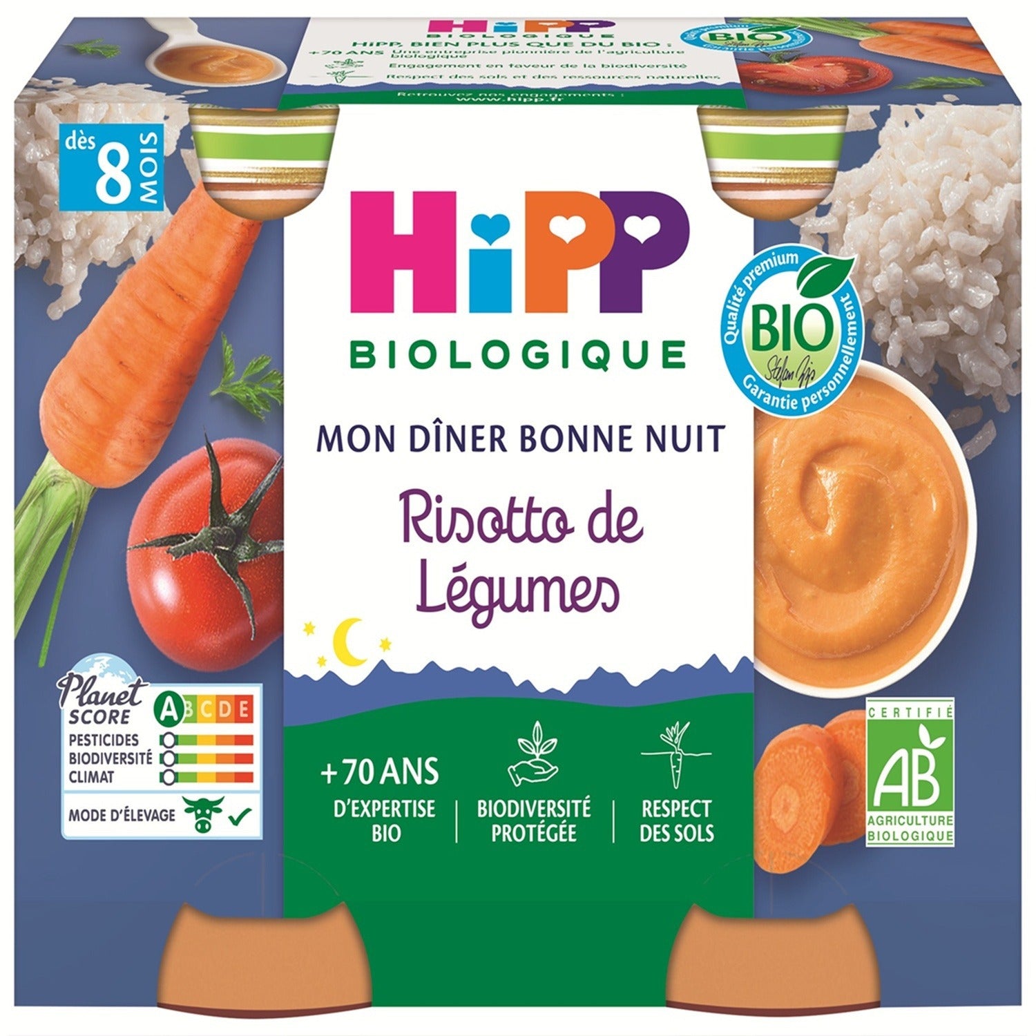 Hipp Risotto de légumes bio Repas pour bébé 8+ mois 2 x 190 g