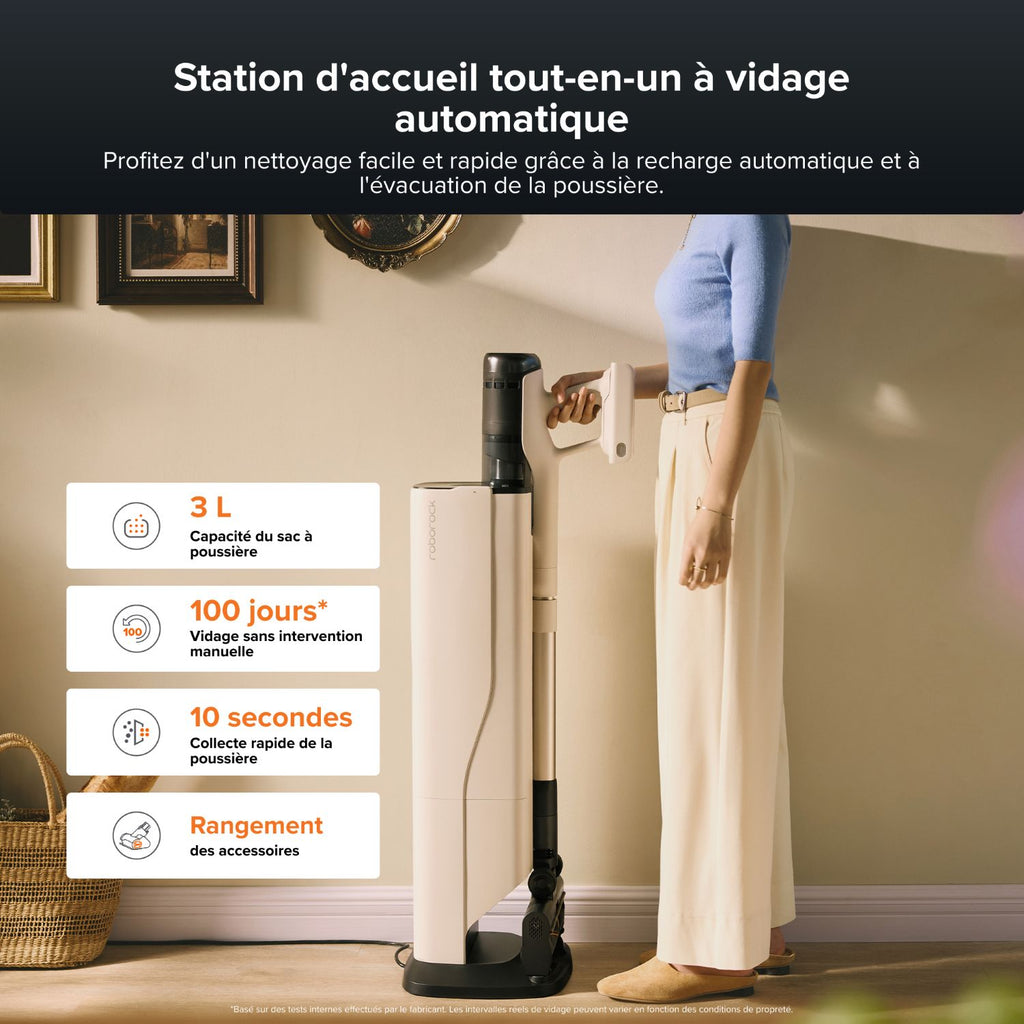 roborock H60 Hub Pro Aspirateur sans fil avec station de vidage automatique, puissance d'aspiration de 170 AW pour tapis et sols durs, autonomie de 80 minutes, brosse anti-emmêlement