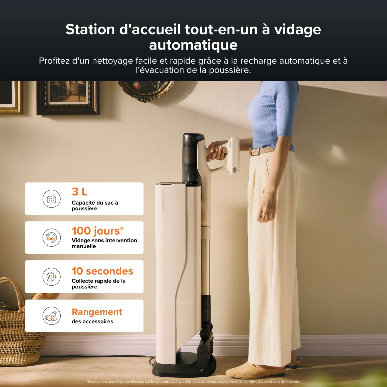 roborock H60 Hub Pro Aspirateur sans fil avec station de vidage automatique, puissance d'aspiration de 170 AW pour tapis et sols durs, autonomie de 80 minutes, brosse anti-emmêlement